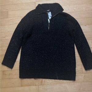 Express Women’s Black Sparkle Quarter Zip-Up Sweater